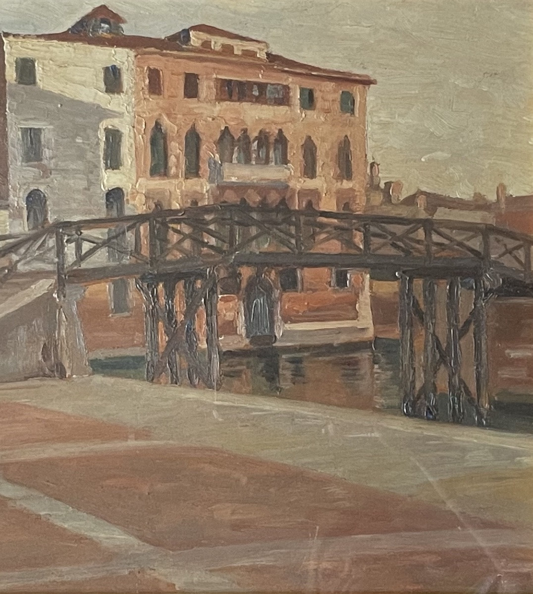 Venise. Pont En Bois Et Palais Gothique, Daté 1915 Huile Sur Panneau.-photo-6