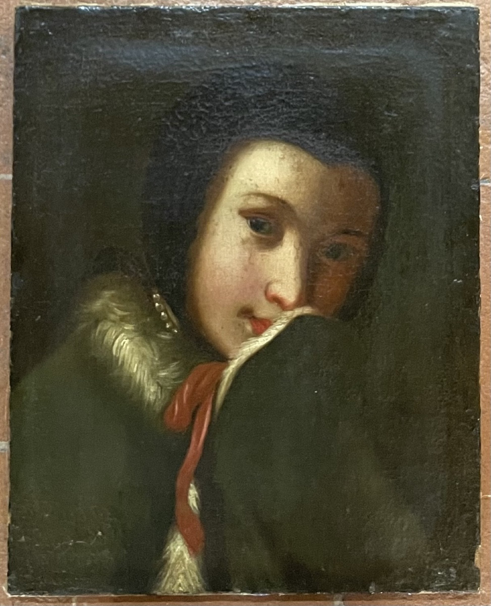 Portrait De Jeune Femme Au Manteau Bordé De Fourrure.  Entourage De Pietro Rotari
