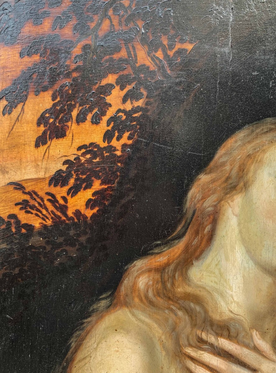 Penitent Mary Magdalene On Oak Panel With Atelier Drawings And Paper Collage On The Reverse. -photo-4