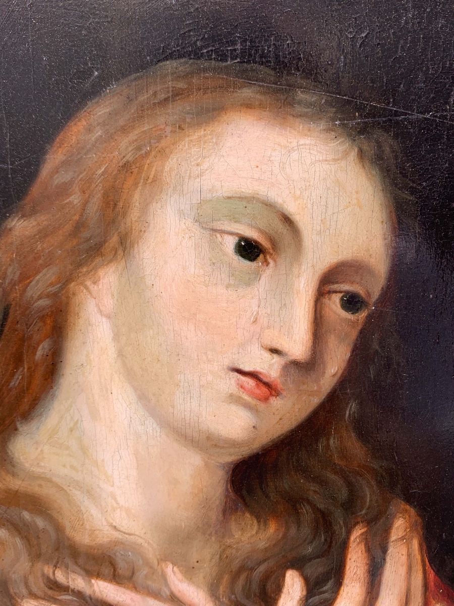 Penitent Mary Magdalene On Oak Panel With Atelier Drawings And Paper Collage On The Reverse. -photo-5