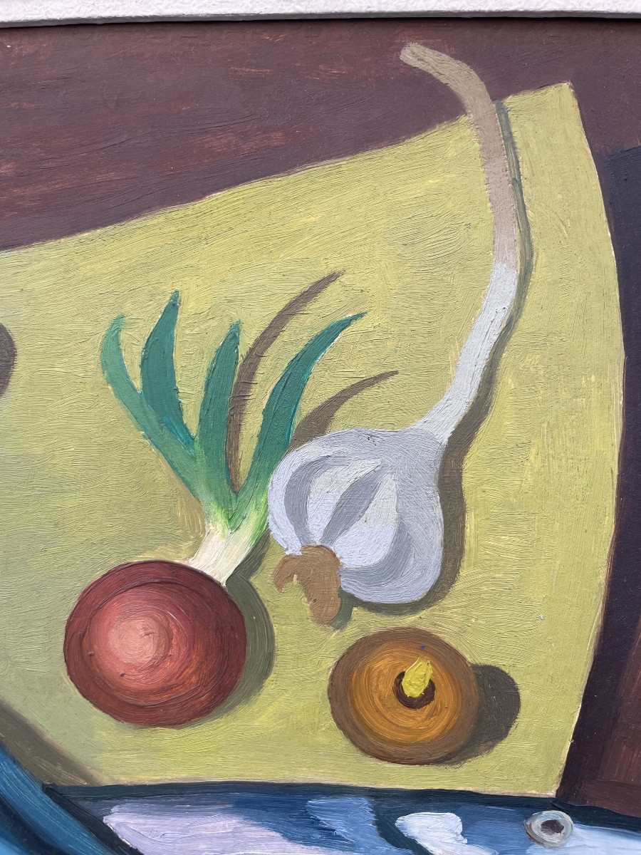 Jean Lachaud – Modernist Breton Still Life With Needlefish And Onions. France, 1930s-photo-4