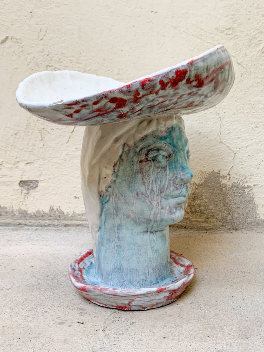 Woman With Hat, Enamelled Ceramic By Giorgio Rossi-photo-3