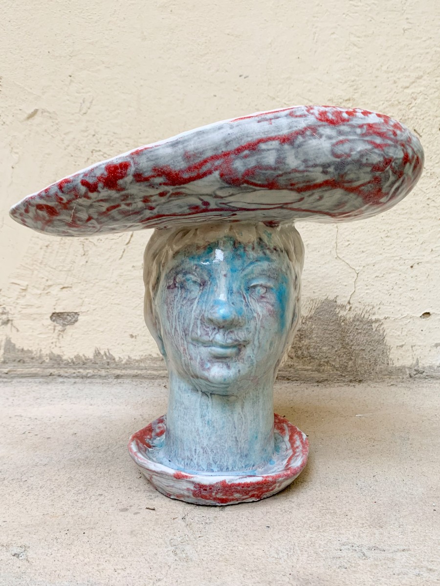 Woman With Hat, Enamelled Ceramic By Giorgio Rossi