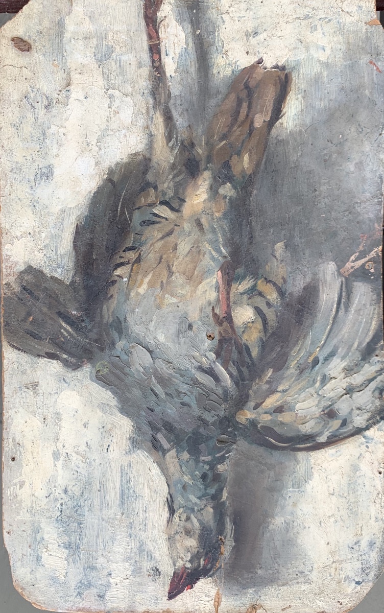 Still Life Sketch Of Freshly Plucked Game Hanging Oil On Cardboard, 23 X 38 Cm 