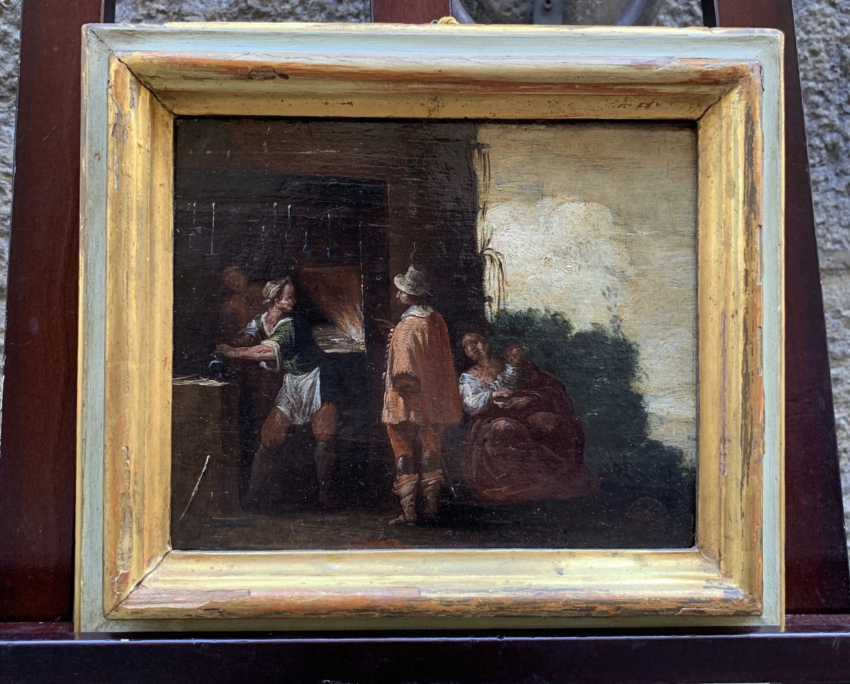 Gentleman With Sword In A Blacksmith’s Forge. Italy, First Half Of The 17th Century