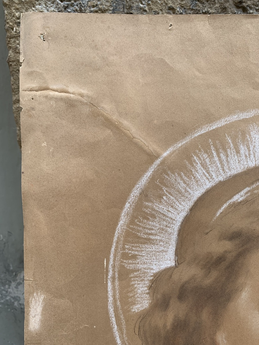 Archangel Gabriel. Preparatory Study Signed By Enrico Reffo (64 X 49 Cm)-photo-5