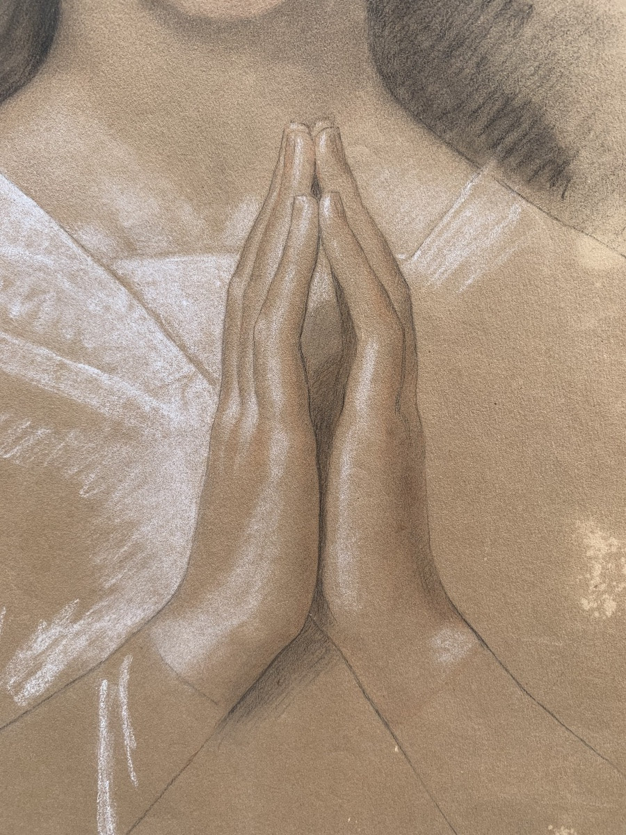 Sketch For The Praying Virgin. Signed By Enrico Reffo-photo-3