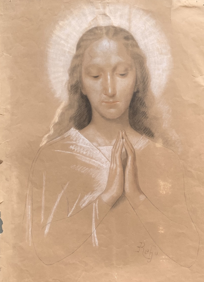 Sketch For The Praying Virgin. Signed By Enrico Reffo