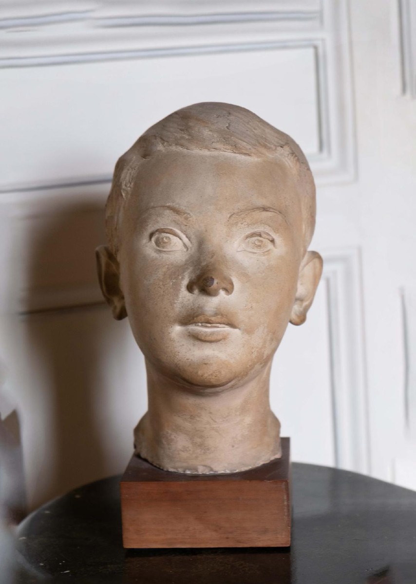 Giorgio Rossi, Head Of A Young Boy In Terracotta, Height 31 Cm. Ca 1920-30