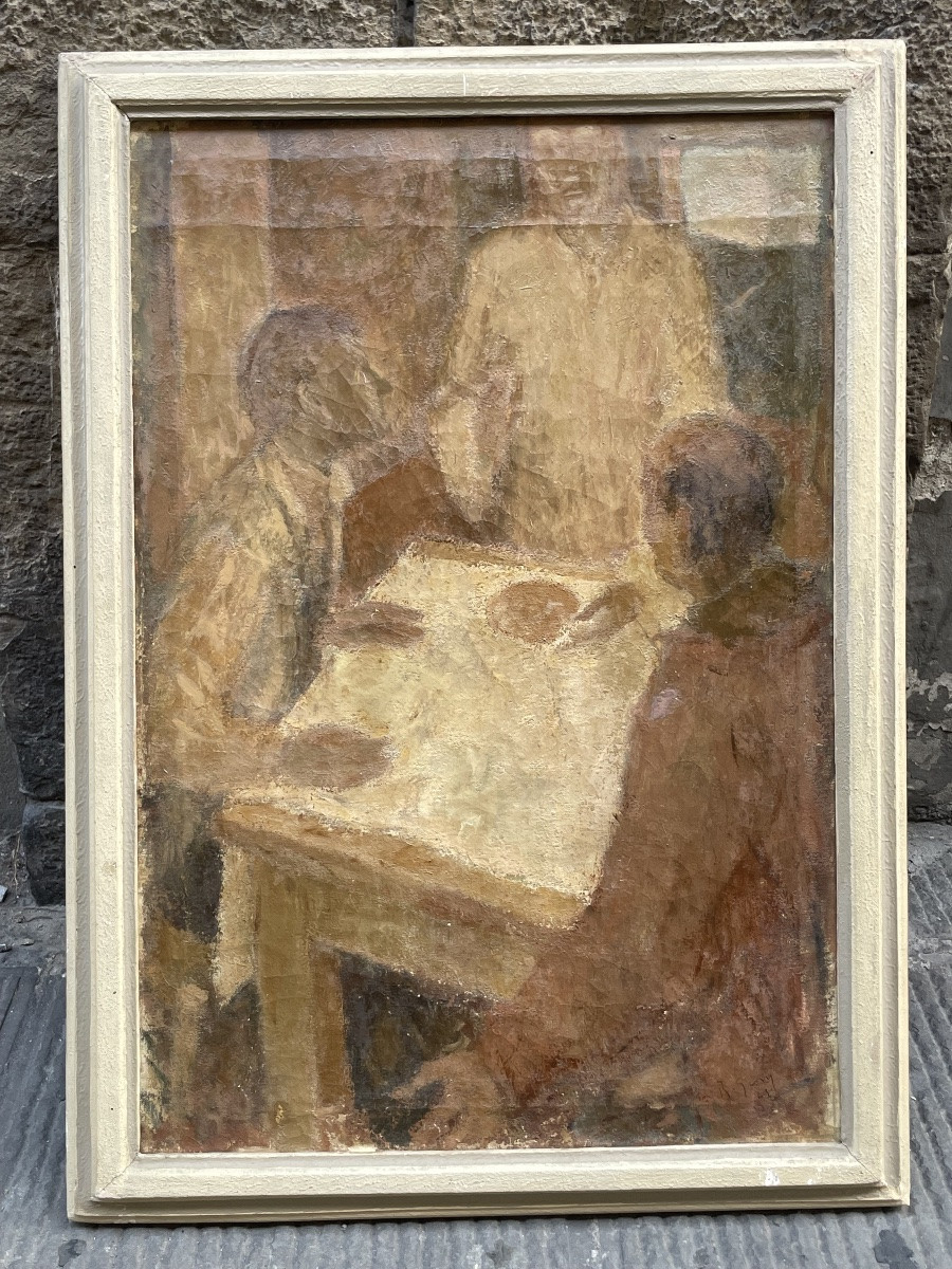 Supper At Emmaus, Signed And Dated 1943 – Roman School (?) . -photo-2