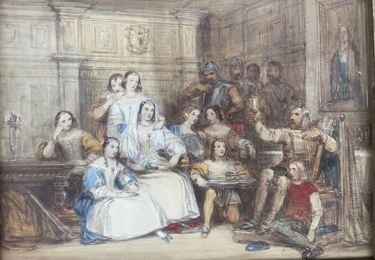 Victorian English Watercolour, Romantic Historical Scene (king Lear?) By Cattermole