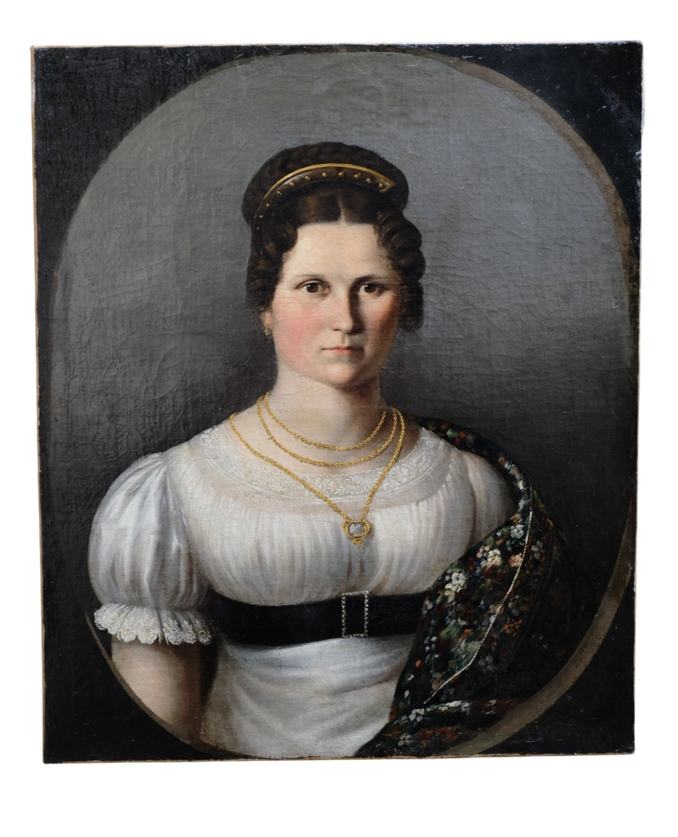 École d’Europe centrale, Portrait d’une dame au châle fleuri, vers 1825
