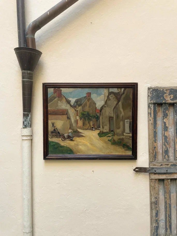 Paysans et raisins dans un village aux toits d’ardoise. Postimpressionnisme, Bretagne/Normandie-photo-3
