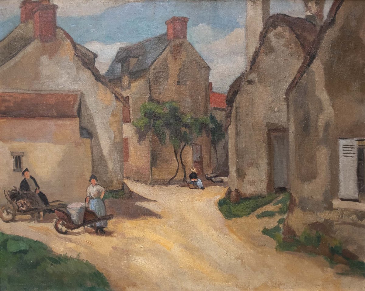 Paysans et raisins dans un village aux toits d’ardoise. Postimpressionnisme, Bretagne/Normandie-photo-7