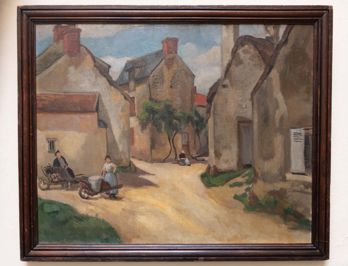 Paysans et raisins dans un village aux toits d’ardoise. Postimpressionnisme, Bretagne/Normandie