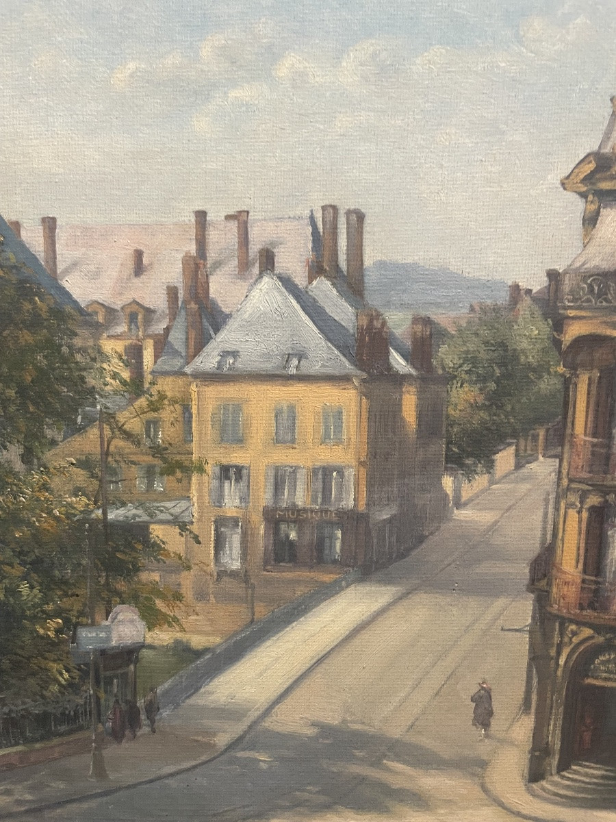 View Of A French City: Sedan, Turenne Square Signed And Dated 1923, 68 × 58 Cm W/frame . Signed-photo-5