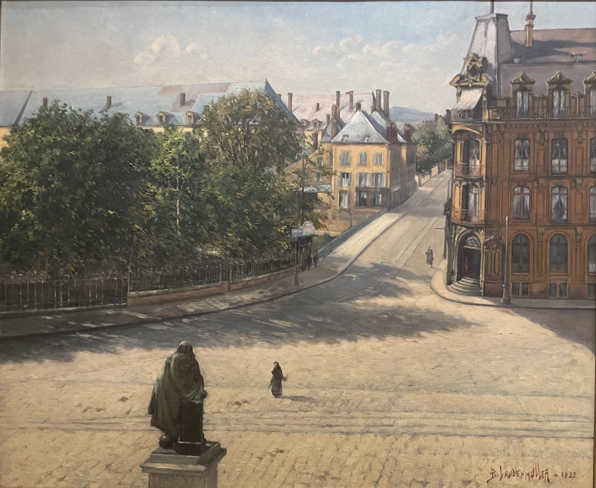 View Of A French City: Sedan, Turenne Square Signed And Dated 1923, 68 × 58 Cm W/frame . Signed