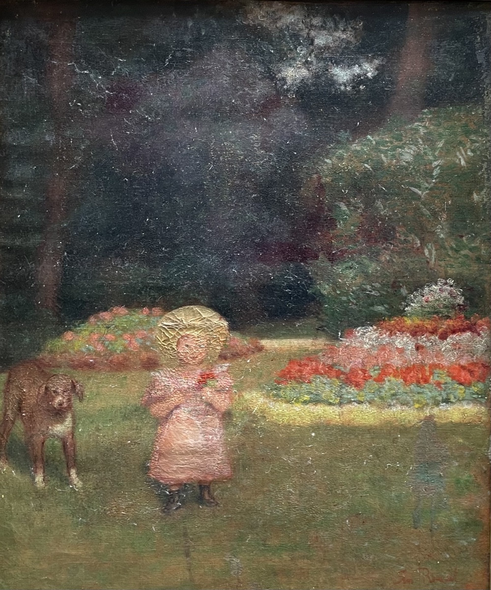 Ernest Rouart (1874–1942), Fillette avec chien, peintre impressionniste du cercle Degas–Manet