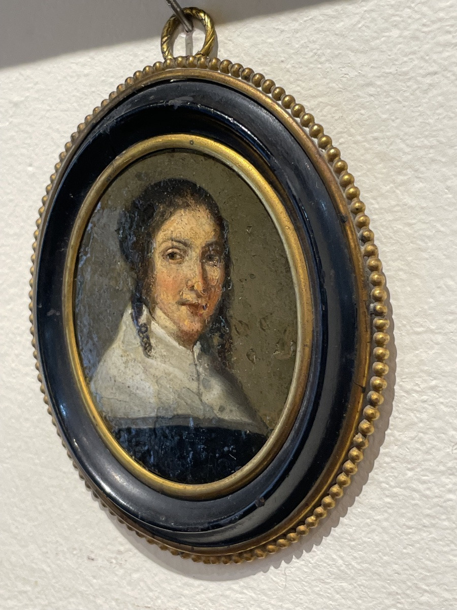 Miniature sur cuivre. Portrait de dame au col blanc. École hollandaise, 1630–1640.-photo-4