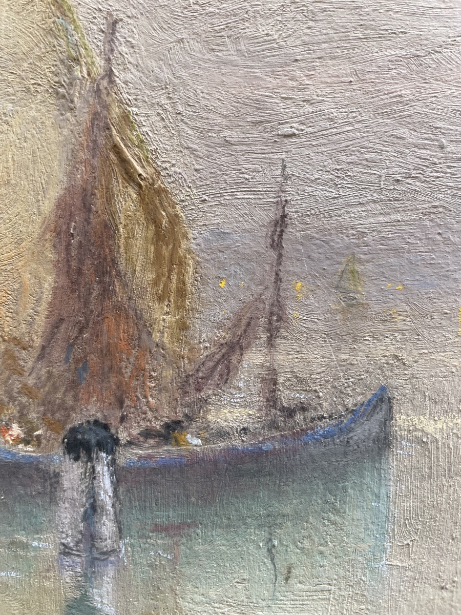 Nicola Fabbricatore (Naples 1888 – Rome 1962) Vue de barques à Venise à l’aube. Année 1920-photo-2