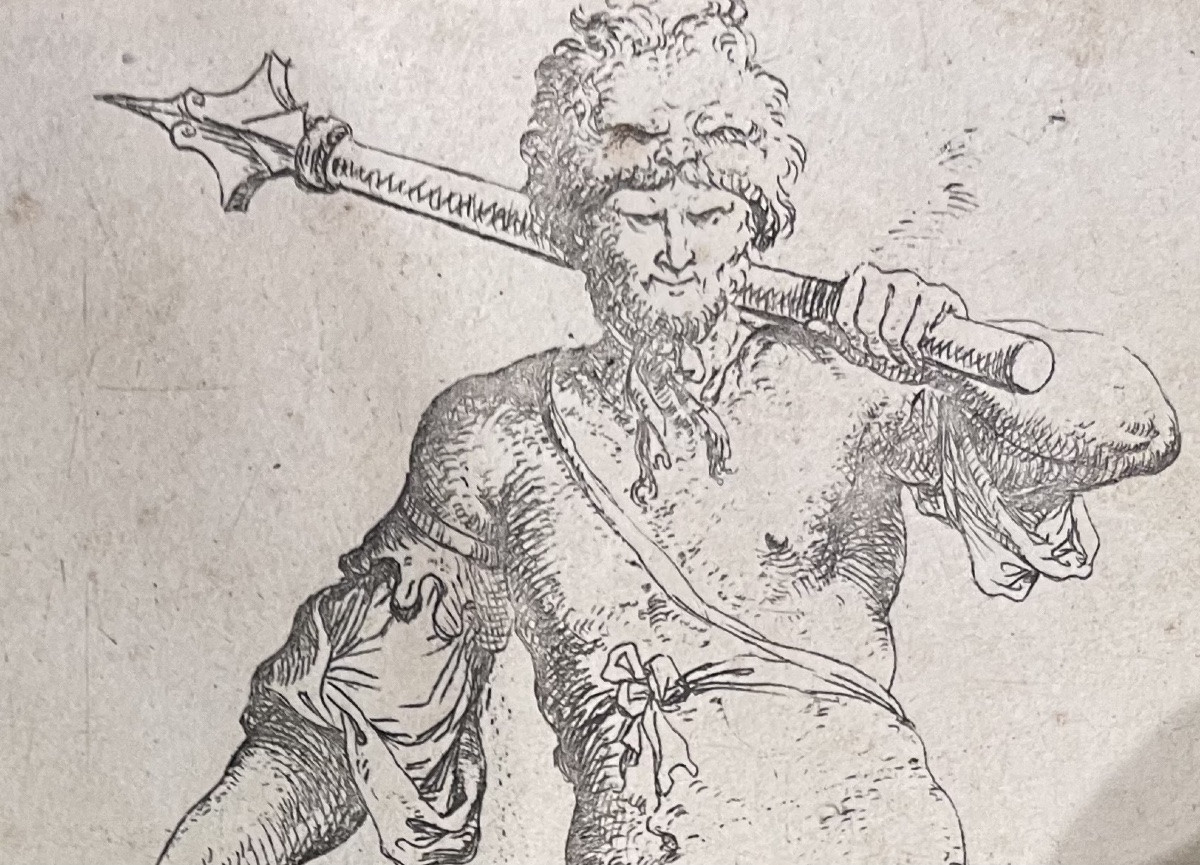 Guerrier à la masse et au bouclier, eau-forte de Salvator Rosa, vers 1650–1652-photo-3