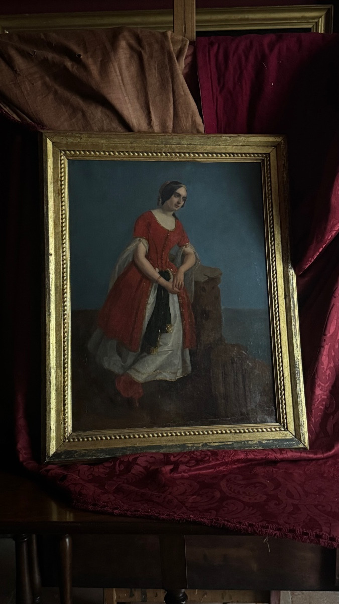Romantic Portrait Of A Woman In Oriental Dress Among Greek Ruins, Ca. 1840 -photo-2