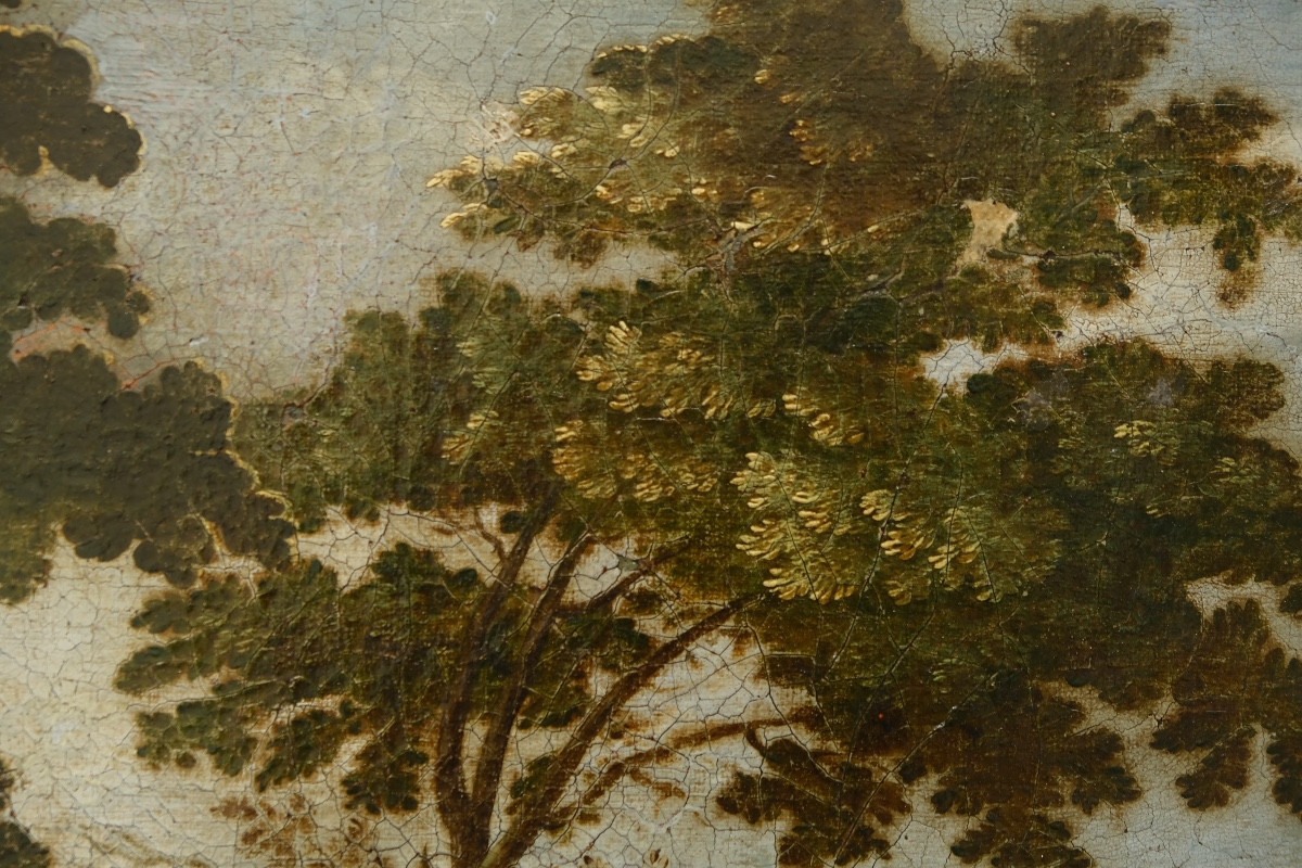 Flemish School, Wooded Landscape With Castle And Hilltop Town By The River, Early 17th Century -photo-2