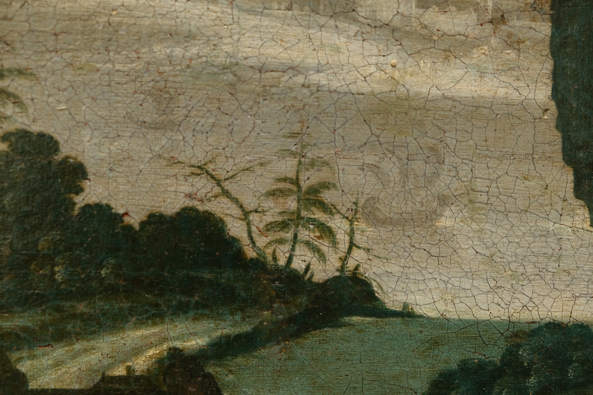 Flemish School, Wooded Landscape With Castle And Hilltop Town By The River, Early 17th Century -photo-5