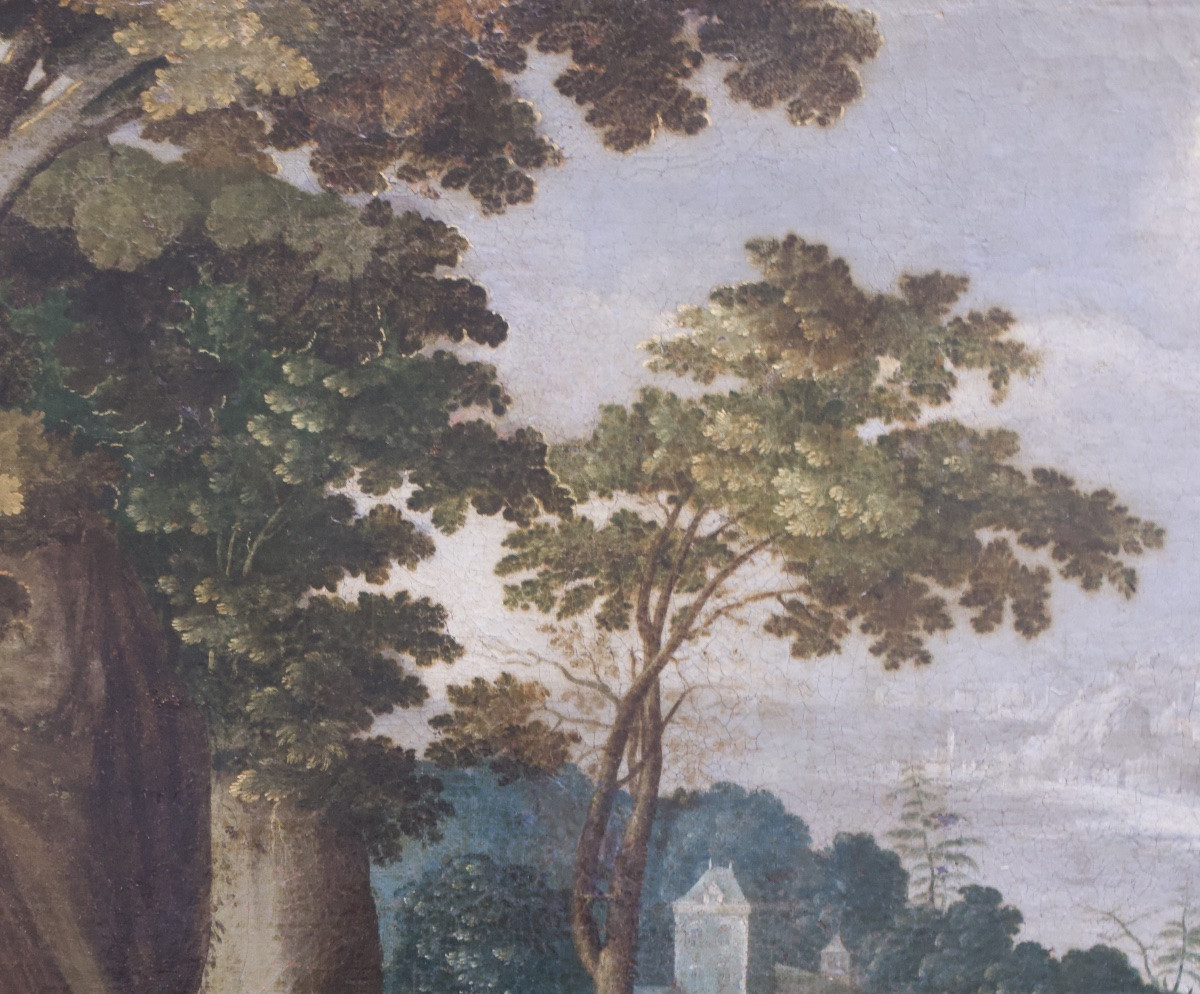 Flemish School, Wooded Landscape With Castle And Hilltop Town By The River, Early 17th Century -photo-6