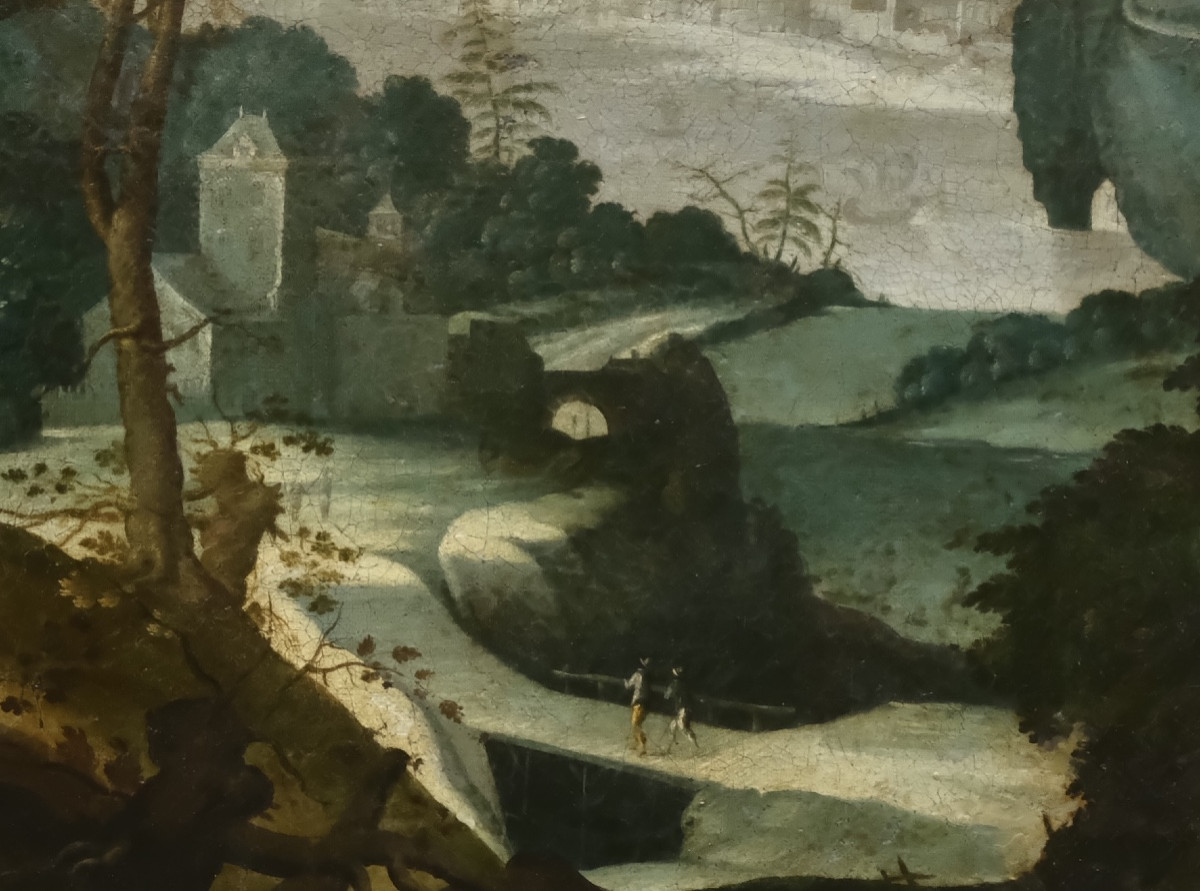 Flemish School, Wooded Landscape With Castle And Hilltop Town By The River, Early 17th Century -photo-8