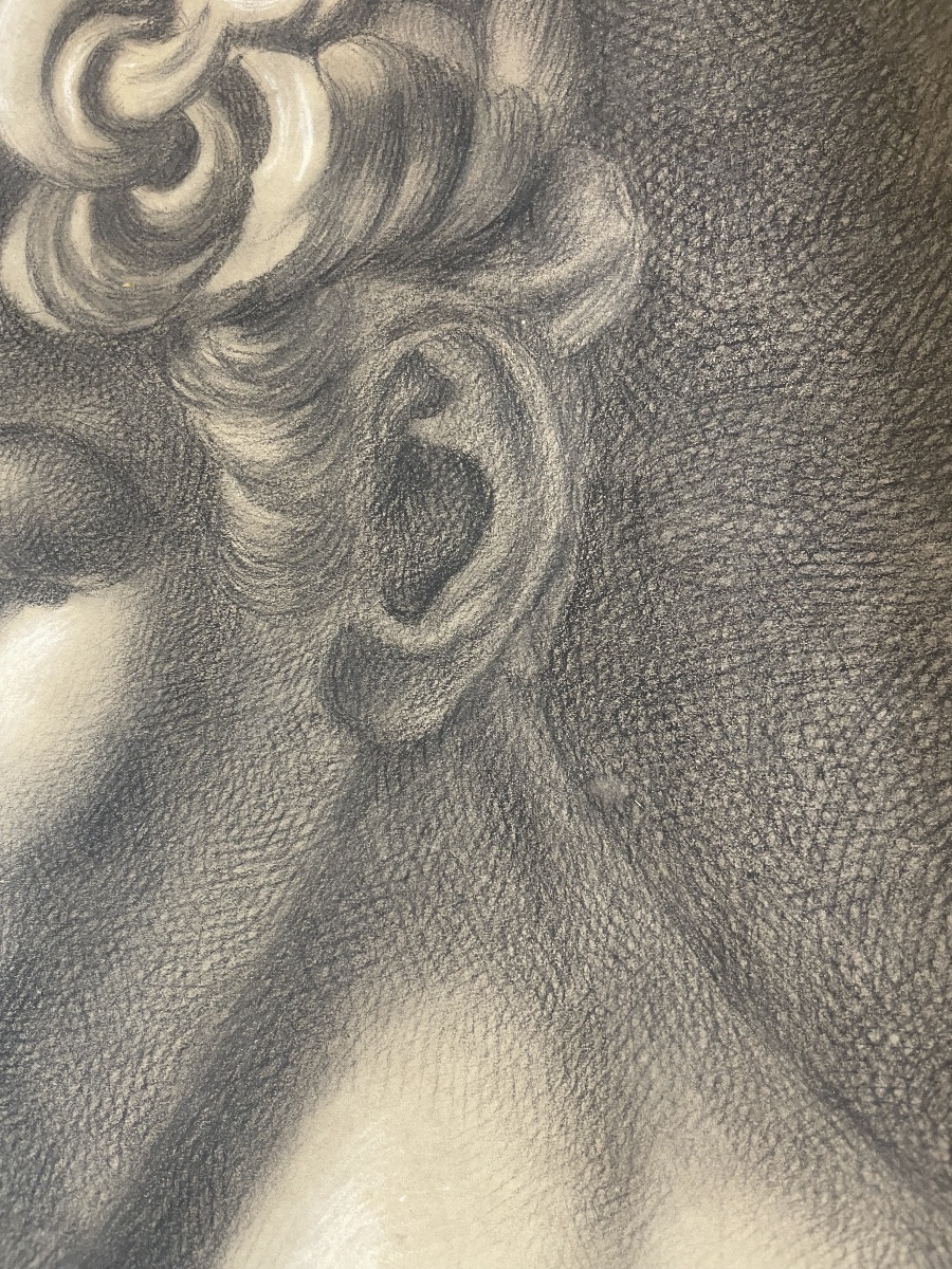 Étude académique d’après le David de Michel-Ange, école toscane, 51 × 43 cm-photo-3