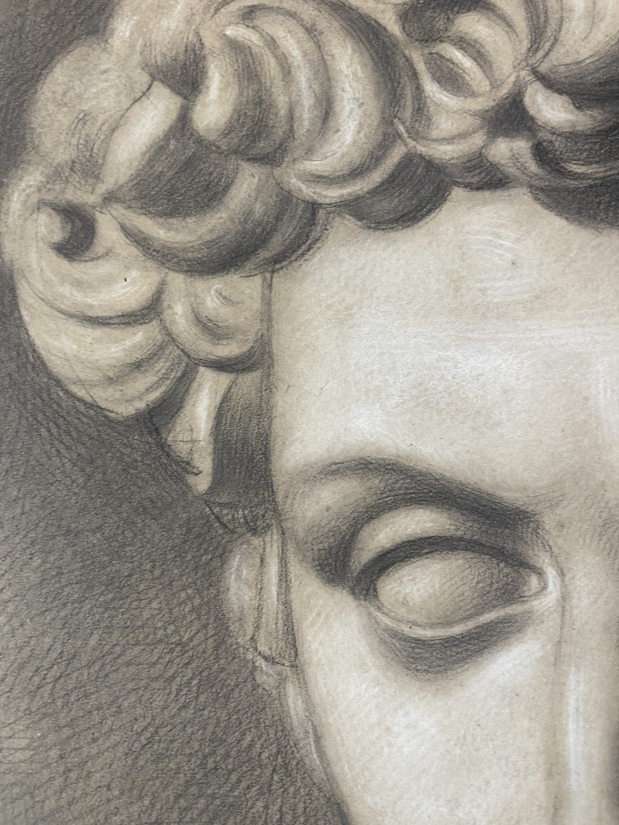Étude académique d’après le David de Michel-Ange, école toscane, 51 × 43 cm-photo-5