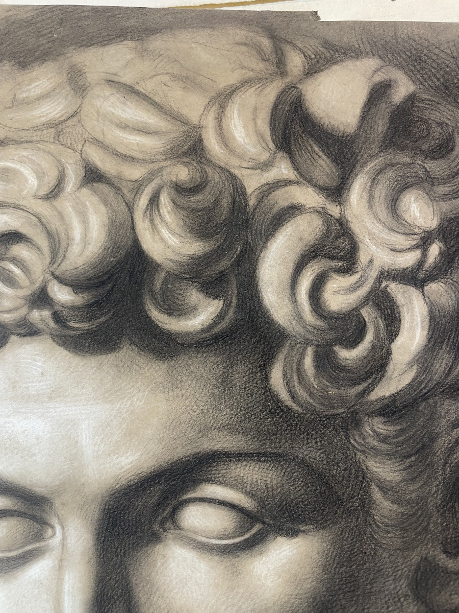 Étude académique d’après le David de Michel-Ange, école toscane, 51 × 43 cm-photo-7