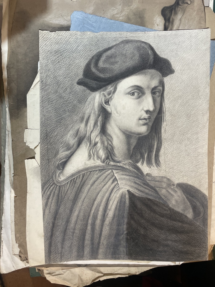 Étude académique inspirée du portrait de Bindo Altoviti (Raphaël), école toscane, 38 × 52 cm-photo-2
