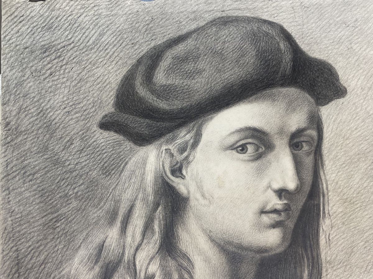 Étude académique inspirée du portrait de Bindo Altoviti (Raphaël), école toscane, 38 × 52 cm-photo-3