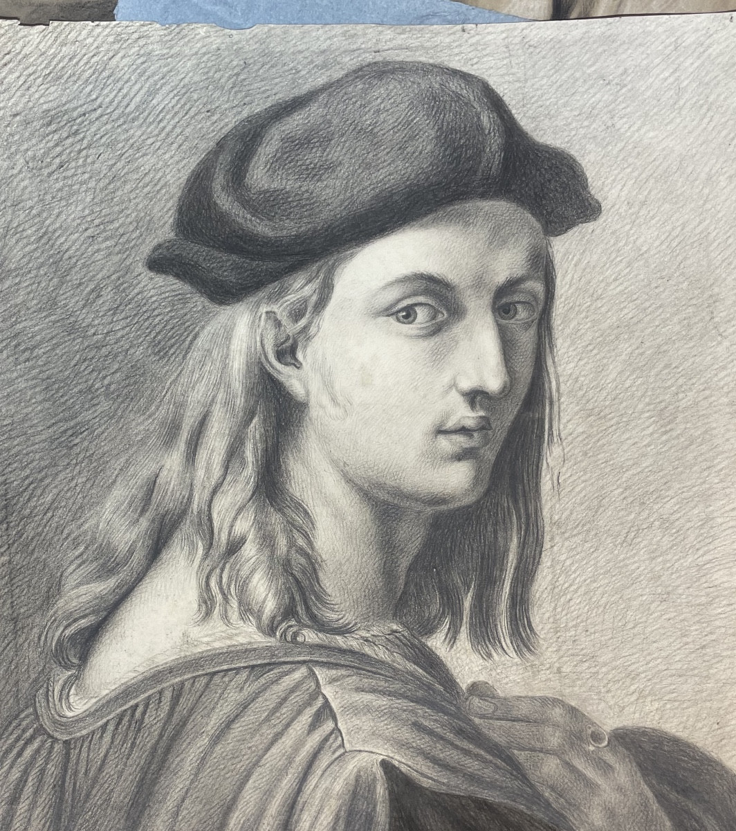 Étude académique inspirée du portrait de Bindo Altoviti (Raphaël), école toscane, 38 × 52 cm-photo-2