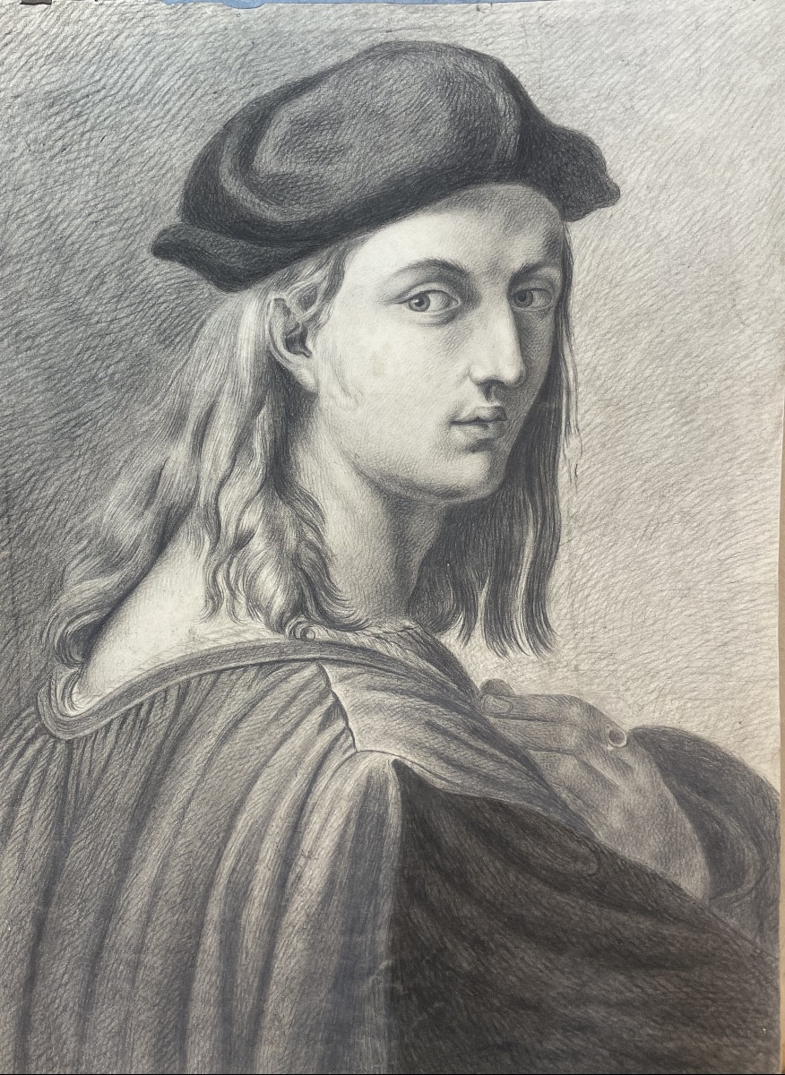 Étude académique inspirée du portrait de Bindo Altoviti (Raphaël), école toscane, 38 × 52 cm