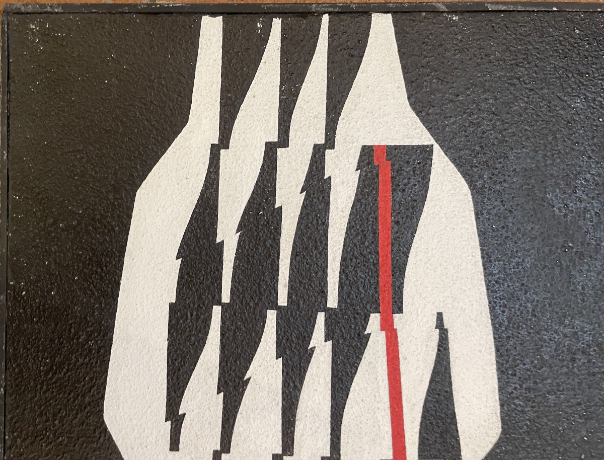 Enrico Sirello, 1975 – « Forme en sablier blanche avec axe rouge », Étude pour murale-photo-3