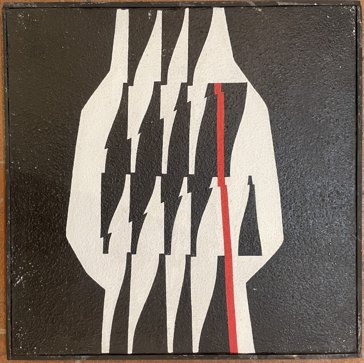 Enrico Sirello, 1975 – « Forme en sablier blanche avec axe rouge », Étude pour murale-photo-3