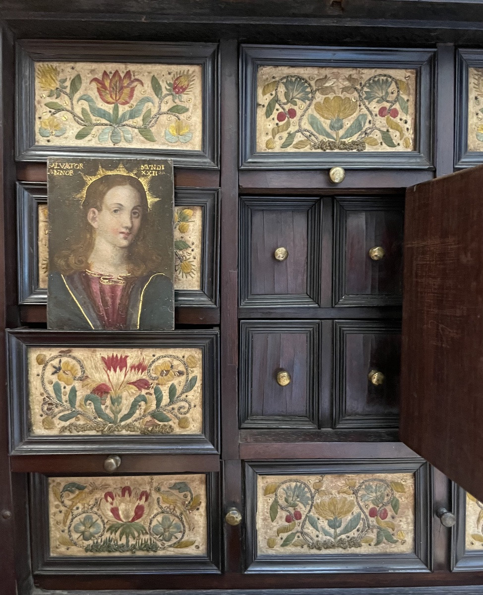 Salvator Mundi, huile sur cuivre. École nord-italienne. Fin XVIe – début XVIIe siècle. 9 x 7 cm-photo-1