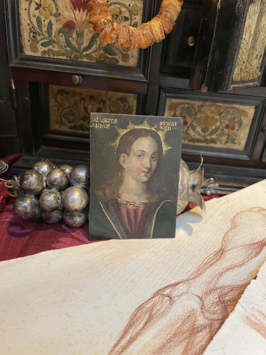 Salvator Mundi, huile sur cuivre. École nord-italienne. Fin XVIe – début XVIIe siècle. 9 x 7 cm-photo-4