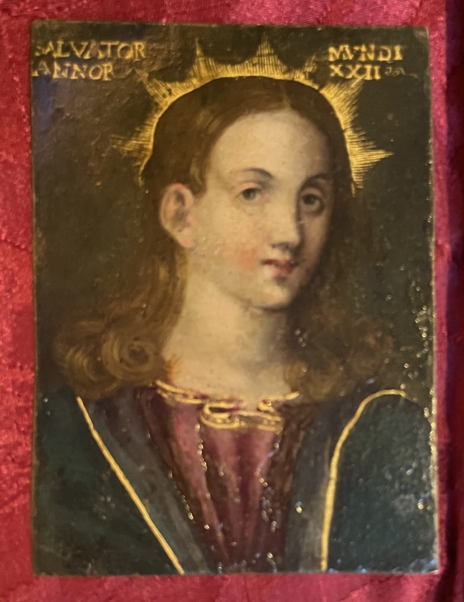 Salvator Mundi, huile sur cuivre. École nord-italienne. Fin XVIe – début XVIIe siècle. 9 x 7 cm