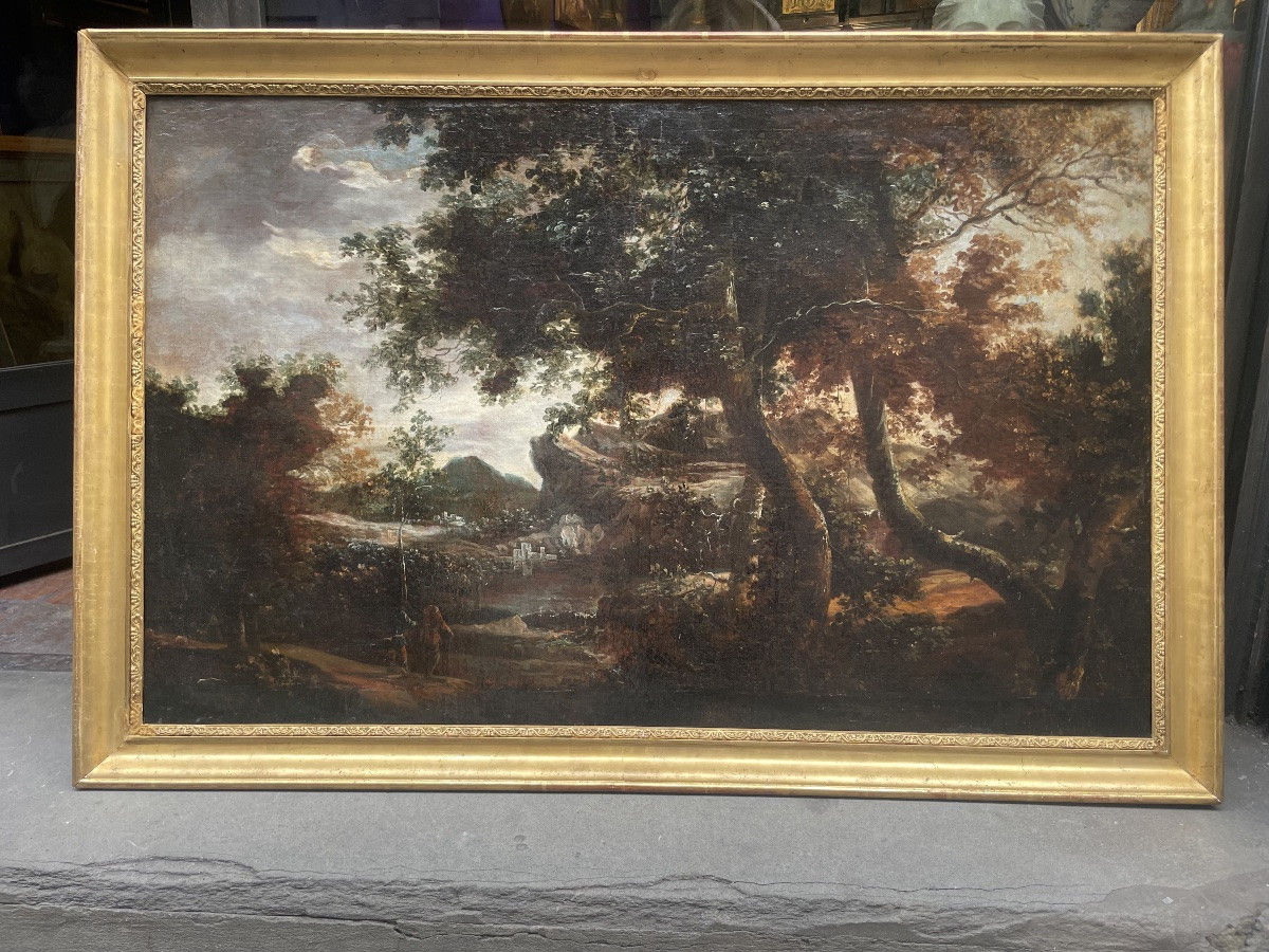 Dutch School, Late 17th Century A Mountainous Landscape With Figures, Circle Of Ruysdal-photo-2