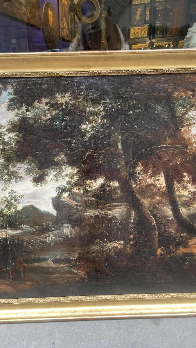 Dutch School, Late 17th Century A Mountainous Landscape With Figures, Circle Of Ruysdal-photo-4