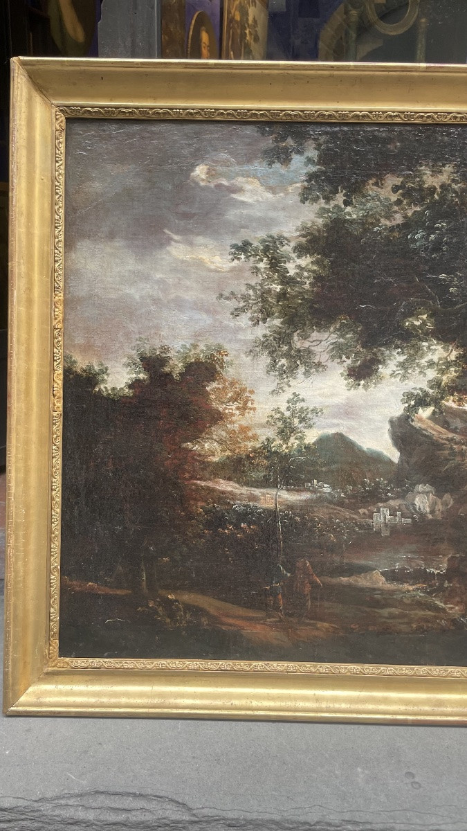 Dutch School, Late 17th Century A Mountainous Landscape With Figures, Circle Of Ruysdal-photo-1