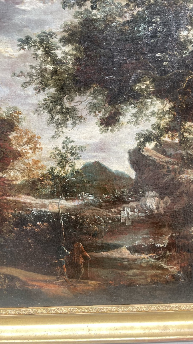 Dutch School, Late 17th Century A Mountainous Landscape With Figures, Circle Of Ruysdal-photo-5