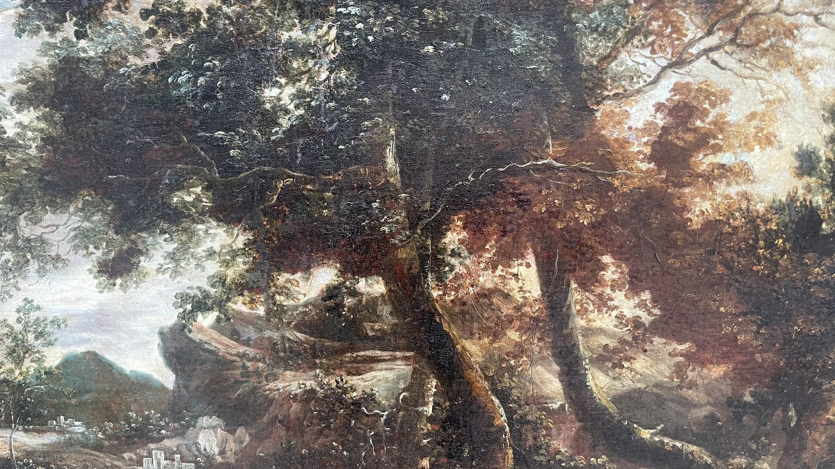 Dutch School, Late 17th Century A Mountainous Landscape With Figures, Circle Of Ruysdal-photo-6