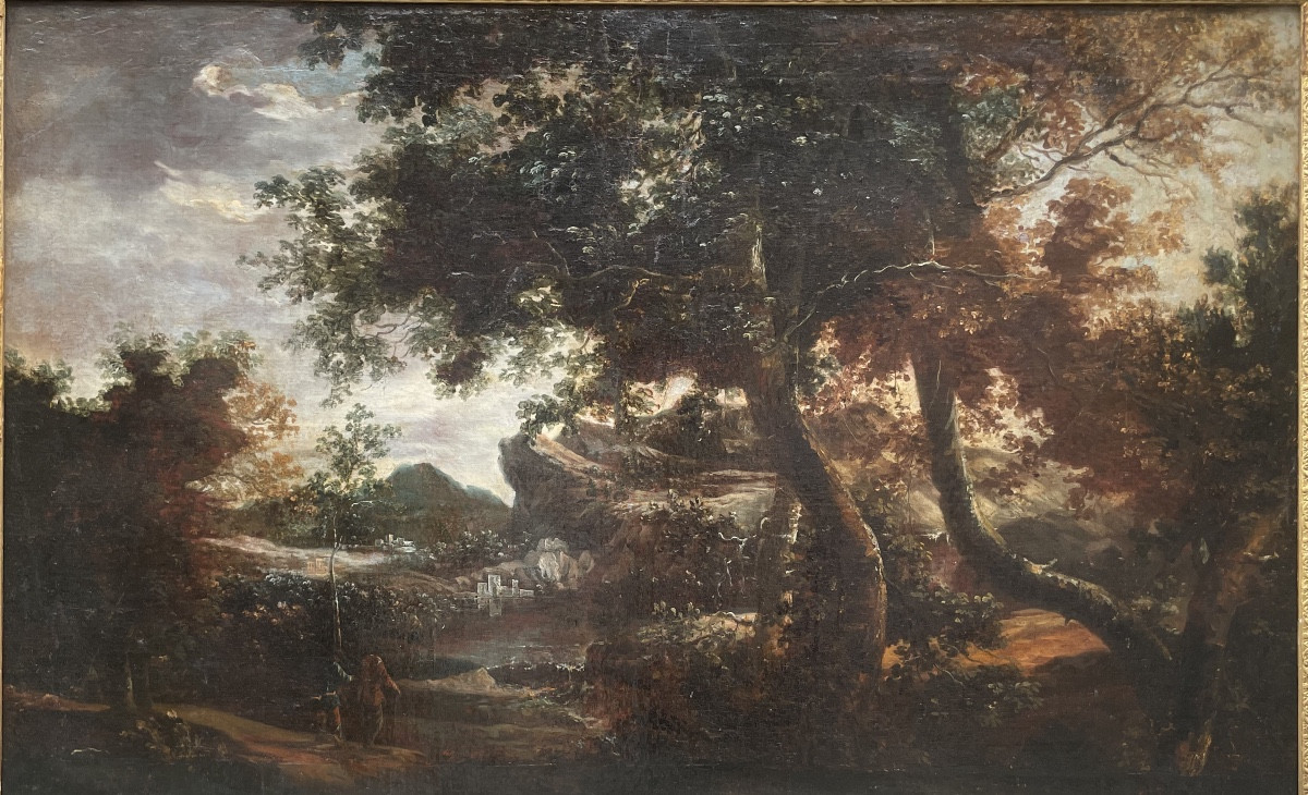 Dutch School, Late 17th Century A Mountainous Landscape With Figures, Circle Of Ruysdal