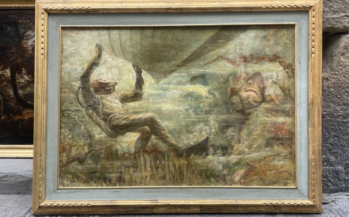 Plongeur avec mérou sous la coque – milieu du XXe siècle-photo-8