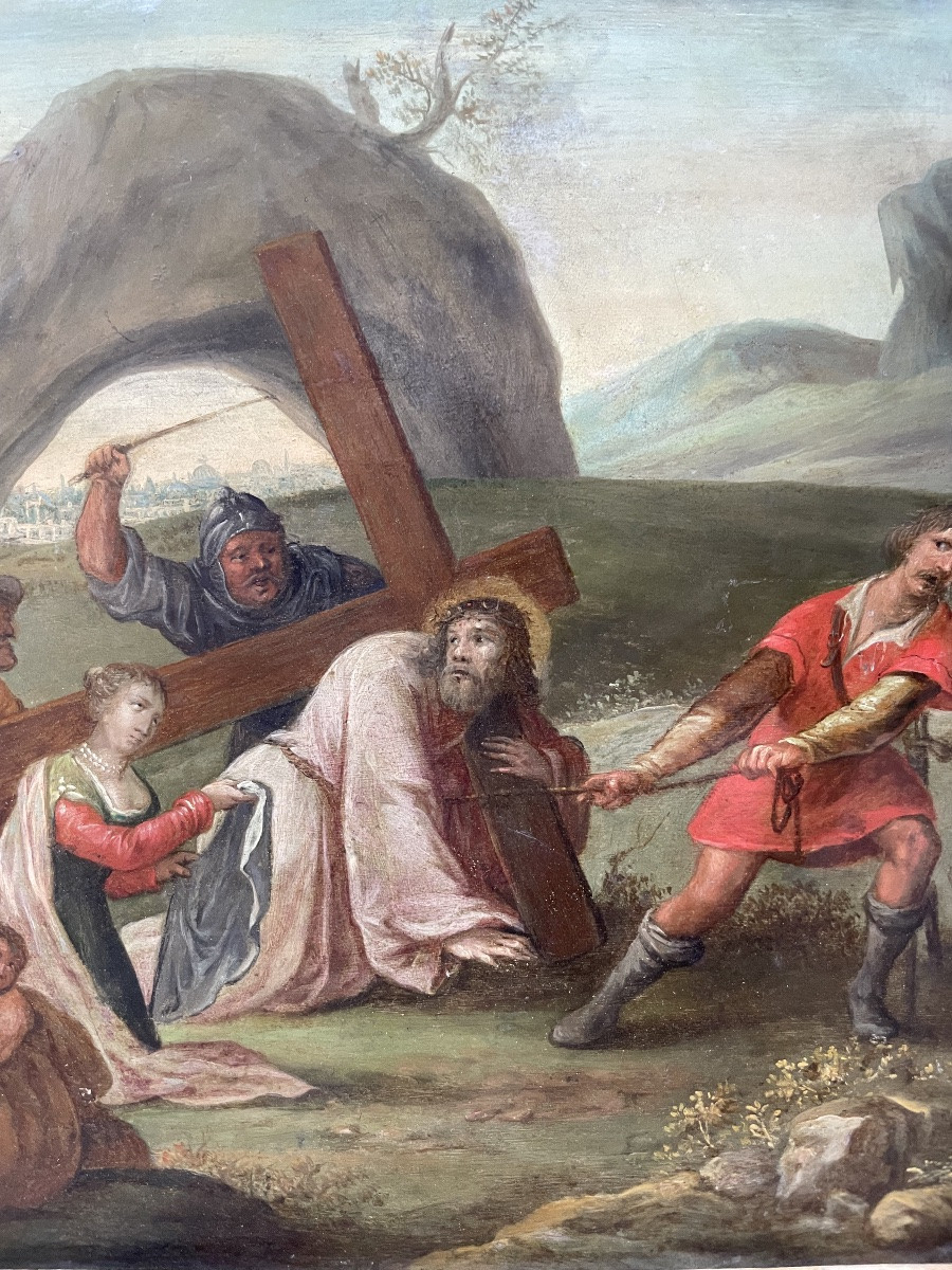 Veronica Offering The Holy Veil To Christ – Flemish School, Oil On Copper  Oil On Copper -photo-4